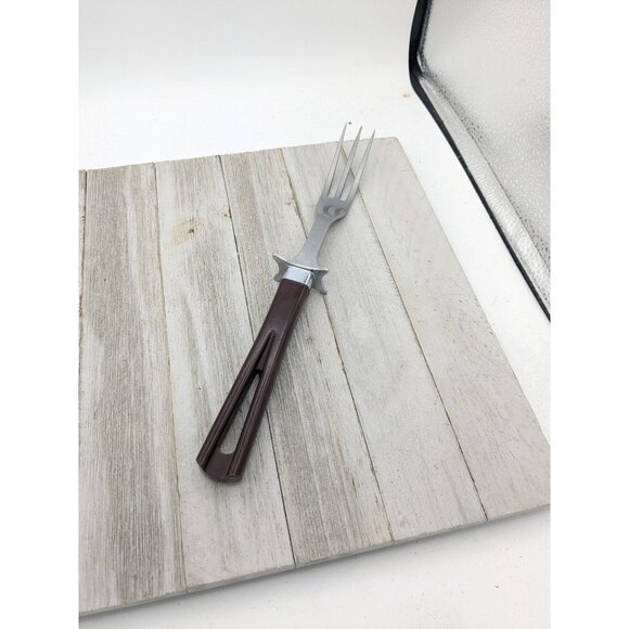 Vintage Stanhome 3 Prong Meat Fork Stainless Brown Handle - Picture 1 of 9